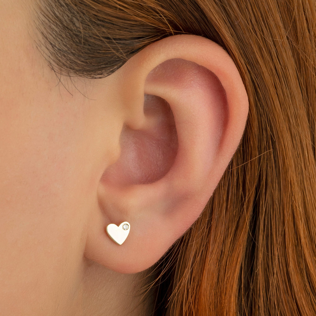 Diamond Heart Studs / 14k Gold Diamond Heart Earrings / Solitaire Diamond Heart Studs / Graduation Gift / Birthday / Anniversary Gift