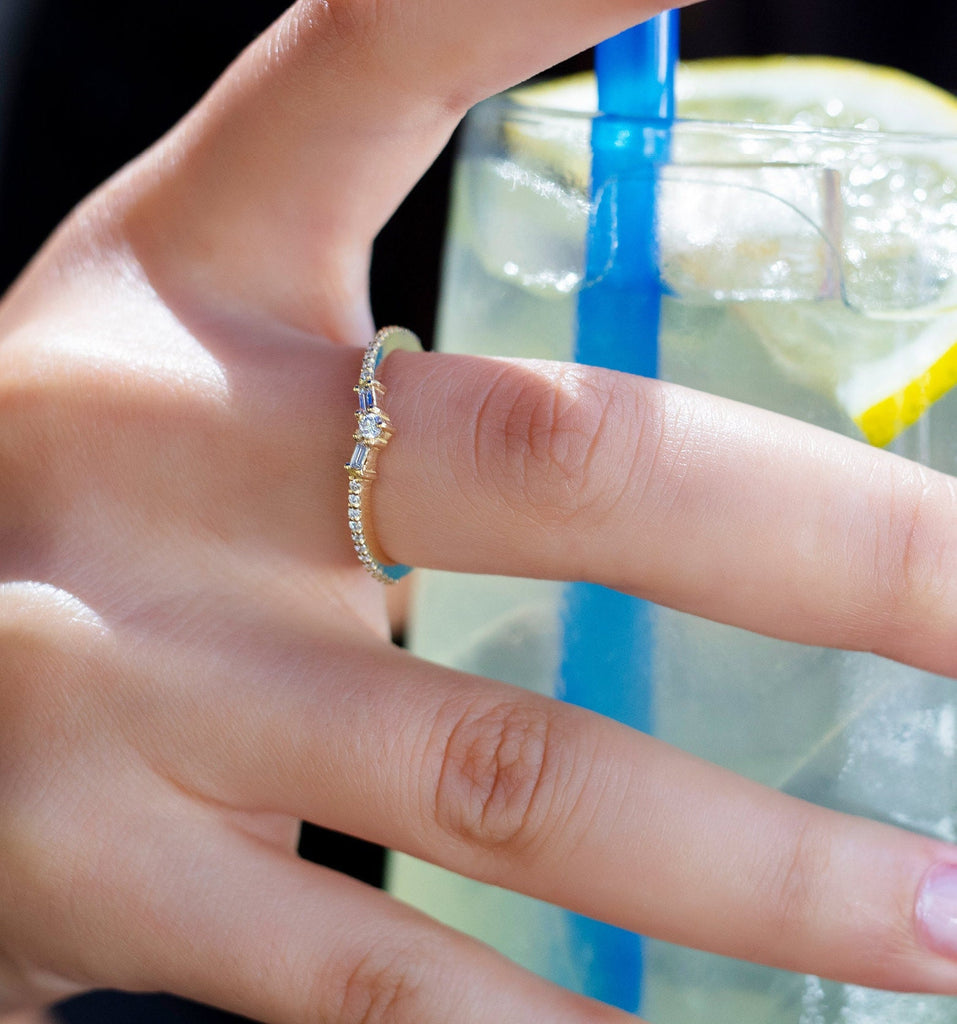 14k Gold Diamond Baguette Round Diamond Ring / Minimalist Wedding Ring / Diamond Stacking Ring / Birthday Graduation Gift