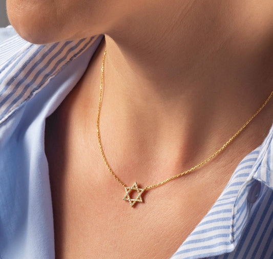 Diamond Star Of David Necklace / 14k Gold and Diamond Star of David Necklace / Star of David Necklace