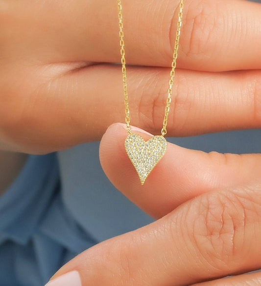 Diamond Heart Necklace / 14k Gold Diamond Heart Necklace / Layer Necklace / Birthday Gift / Graduation Gift / Anniversary Gift / Bridal Gift