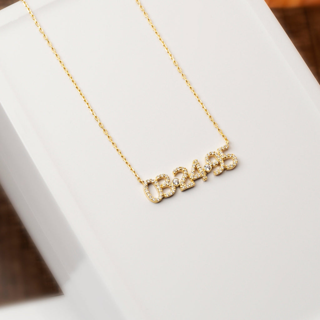 Diamond Date Necklace / 14k Gold and Diamond Date Necklace / Diamond Coordiante Necklace / Diamond Birthdate necklace