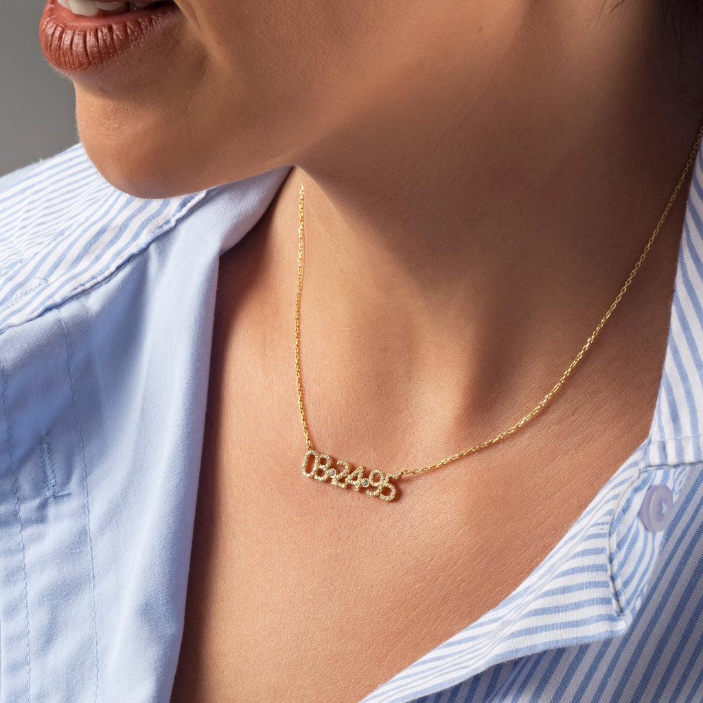 Diamond Date Necklace / 14k Gold and Diamond Date Necklace / Diamond Coordiante Necklace / Diamond Birthdate necklace