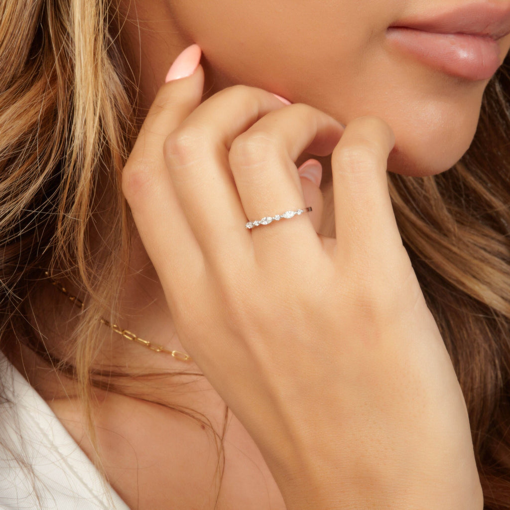 Marquise Diamond Wedding Band / 14k Marquise and Round Diamond Wedding Ring / Wedding Band / Stacking Ring / Diamond Bridal Gift Ideas