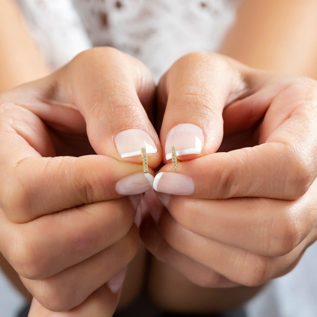 Diamond Bar Earrings / 14k Gold or Silver Dainty Minimalist Diamond Bar Stud Earrings / Diamond Anniversary Gift / Diamond Birthday Gift