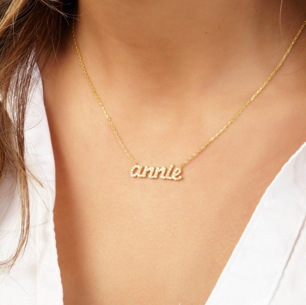 Diamond Name Necklace / 14k Personalized Diamond Name Necklace / Personalized Diamond Letter Necklace / Birthday Gift / Diamond Gift Ideas