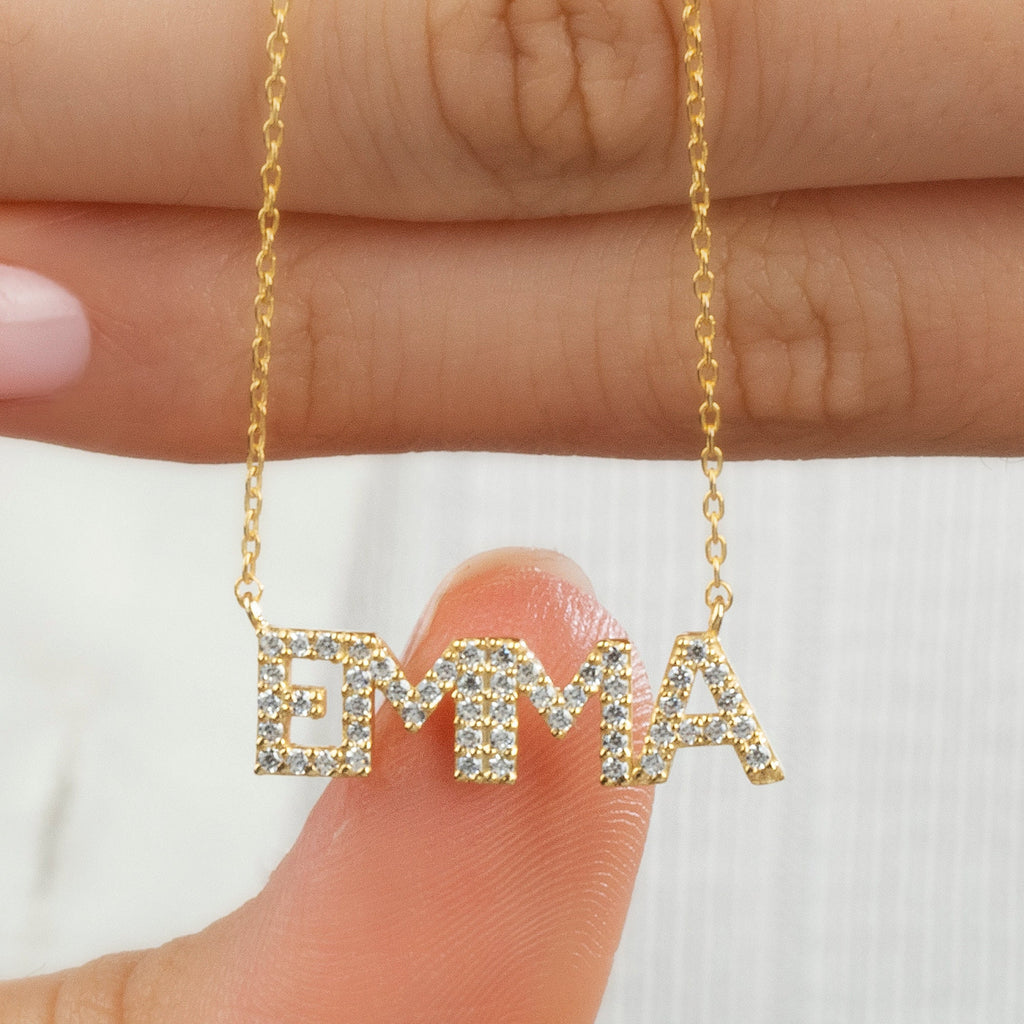 Diamond Name Necklace / 14k Personalized Pave Diamond Name Necklace / Diamond Letter Necklace / Birthday Gift / Diamond Gift Ideas