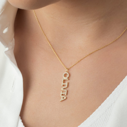Diamond Name Necklace / 14k Personalized Diamond Name Necklace / Personalized Diamond Letter Necklace / Birthday Gift / Diamond Gift Ideas