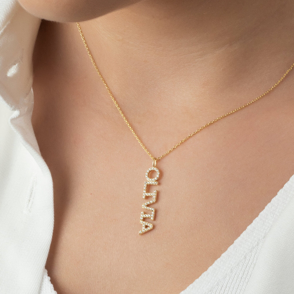 Diamond Name Necklace / 14k Personalized Diamond Name Necklace / Personalized Diamond Letter Necklace / Birthday Gift / Diamond Gift Ideas