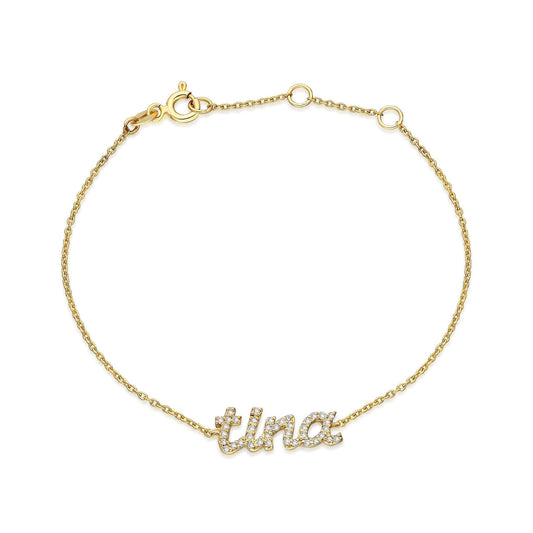 Diamond Name Bracelet / 14k Personalized Diamond Name Bracelet / Personalized Diamond Letter Bracelet / Birthday Gift / Diamond Gift Ideas