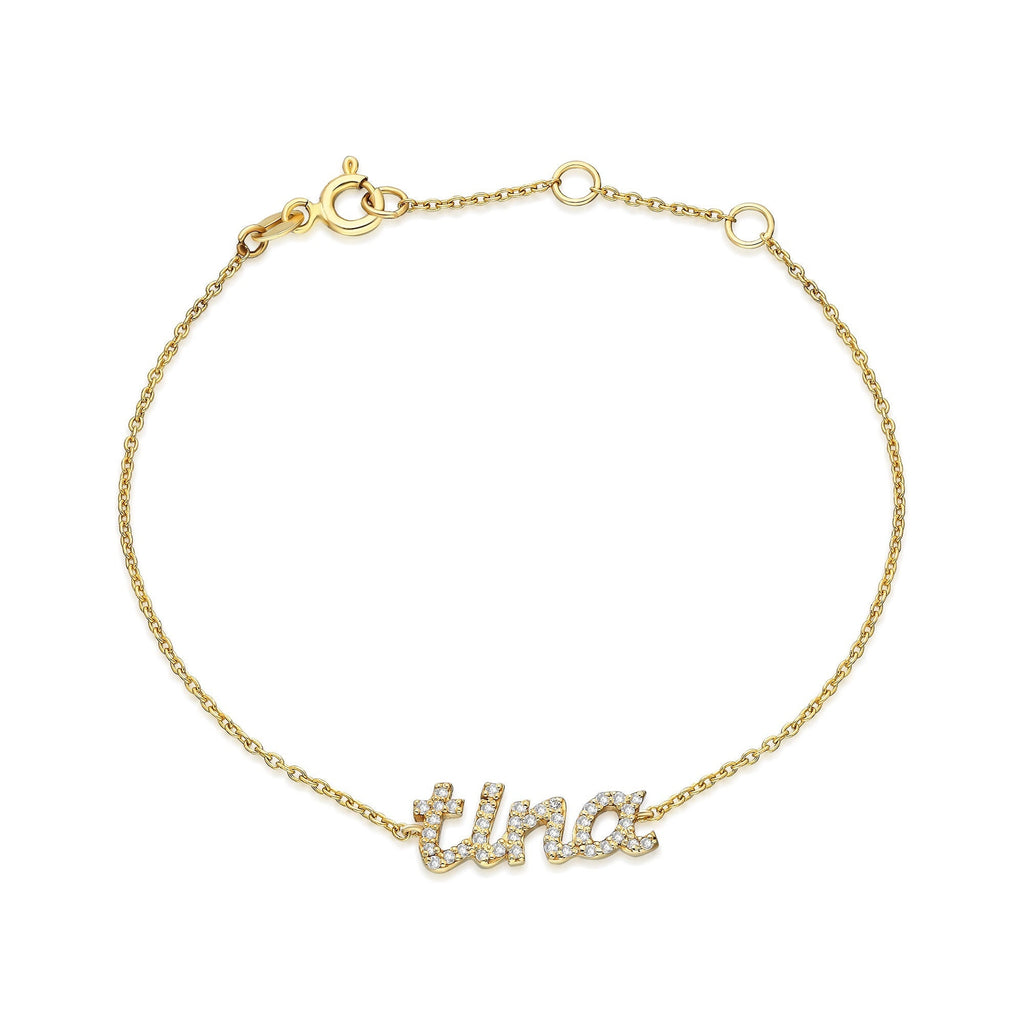 Diamond Name Bracelet / 14k Personalized Diamond Name Bracelet / Personalized Diamond Letter Bracelet / Birthday Gift / Diamond Gift Ideas