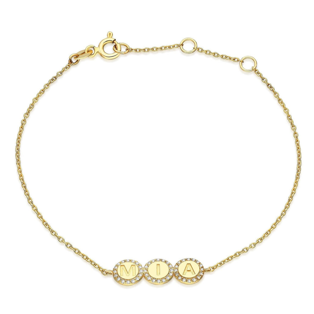 Diamond Name Bracelet / 14k Personalized Pave Disc Diamond Name Bracelet / Diamond Letter Bracelet / Birthday Gift / Diamond Gift Ideas