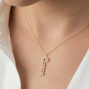 Diamond Name Necklace / 14k Personalized Diamond Vertical Name Necklace / Diamond Letter Necklace / Birthday Gift / Diamond Gift Ideas