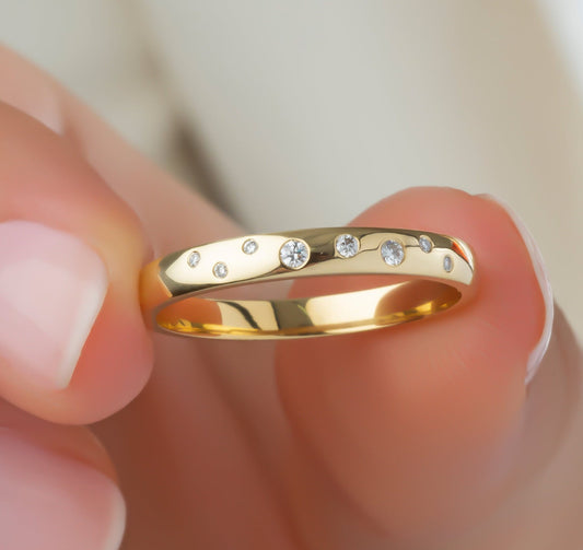 Diamond Wedding Band / 14k Gold Flush Round Diamond Stacking Ring / Stacking Ring / Surface Setting / Anniversary Gift / Diamond Engagement