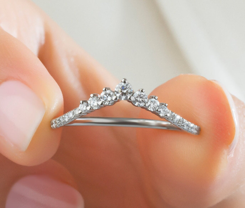 Curved Diamond Chevron Wedding Band