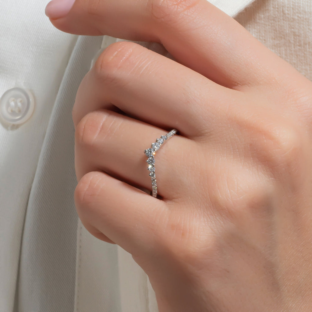 Curved Diamond Chevron Wedding Band