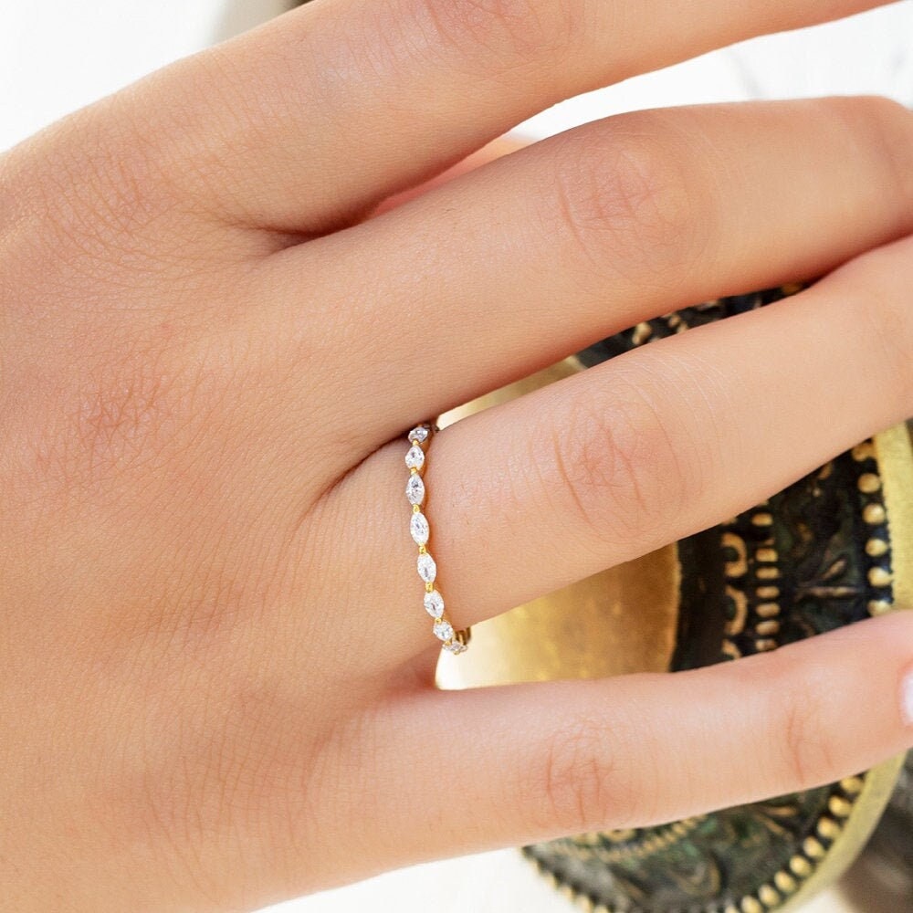 Marquise Diamond Eternity Band / 14k Gold Eternity Diamond Engagement Ring / Wedding Band / Stack Ring / Wedding Ring / Bridal Gift