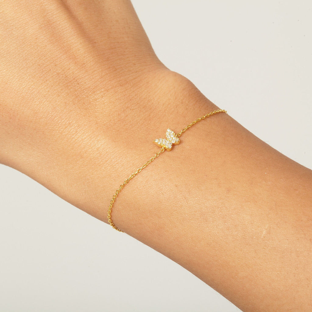 Diamond Butterfly Chain Bracelet / 14k Diamond Pave Butterfly Chain Bracelet / Pave Diamond Charm Bracelet / Graduation Gift / Birthday Gift