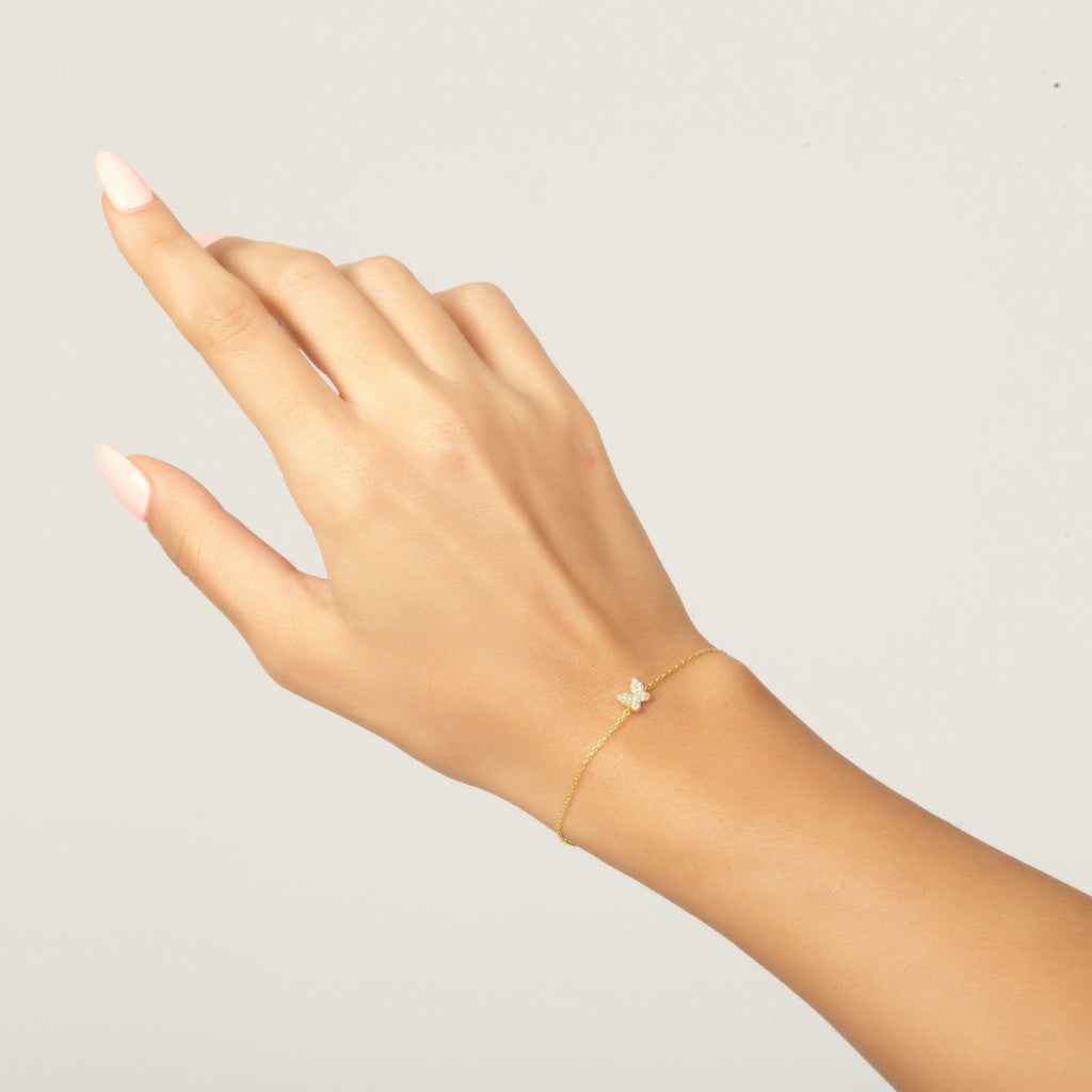 Diamond Butterfly Chain Bracelet / 14k Diamond Pave Butterfly Chain Bracelet / Pave Diamond Charm Bracelet / Graduation Gift / Birthday Gift