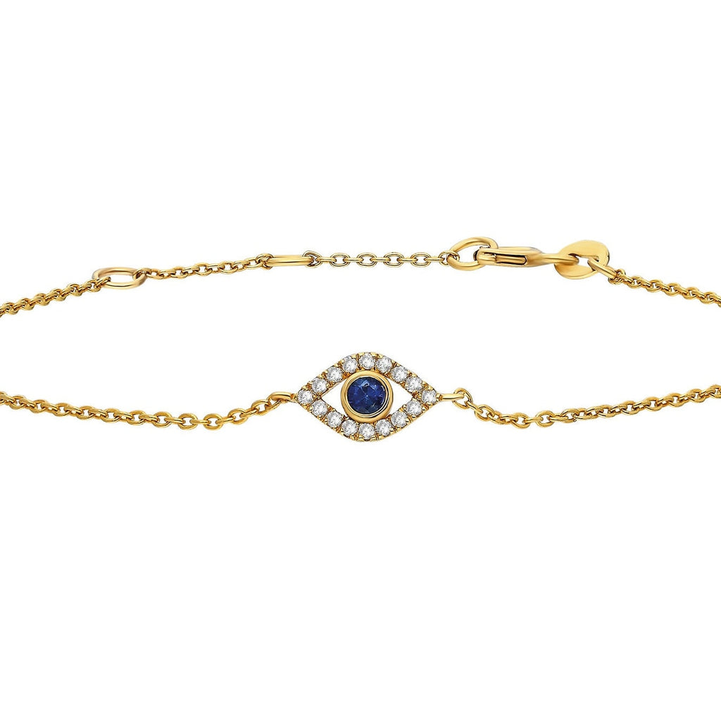 Sapphire Evil Eye Diamond Bracelet / 14k Sapphire and Diamond Evil Eye Protection Bracelet / Graduation Gift / Birthday Gift