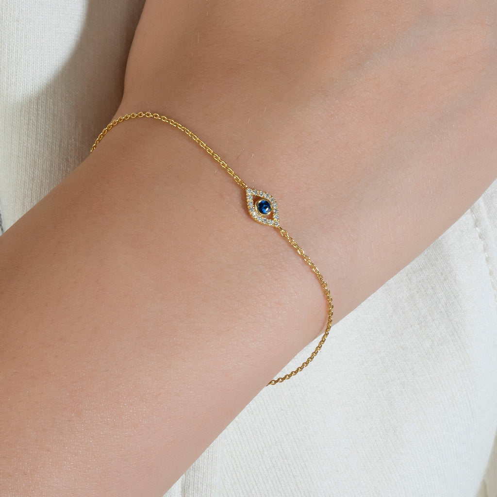 Sapphire Evil Eye Diamond Bracelet / 14k Sapphire and Diamond Evil Eye Protection Bracelet / Graduation Gift / Birthday Gift