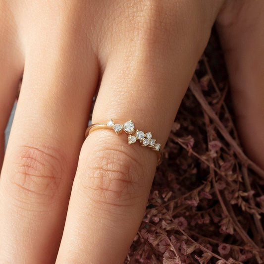 Diamond Stacking Ring / 14k Gold Diamond Cluster Wedding Band / Diamond Engagement Ring / Diamond Stacking Ring / Diamond Anniversary Ring
