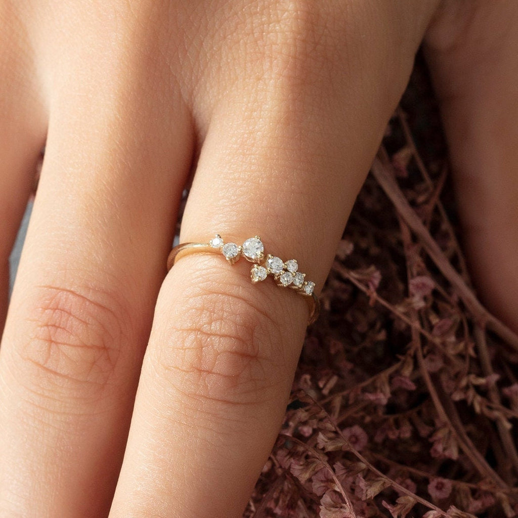 Diamond Stacking Ring / 14k Gold Diamond Cluster Wedding Band / Diamond Engagement Ring / Diamond Stacking Ring / Diamond Anniversary Ring