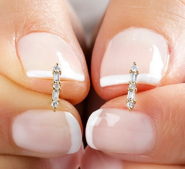 Diamond Bar Studs / 14k Gold Baguette Diamond Bar Earrings / Anniversary Gift / Birthday Gift / Graduation Gift / Bridal Gift