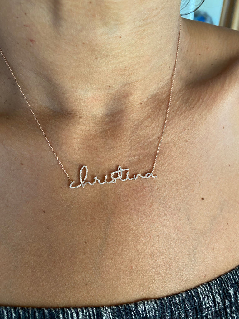 Diamond Name Necklace / 14k Personalized Dainty Script Name Necklace / Personalized Diamond Letter Necklace / Lowercase Name Necklace