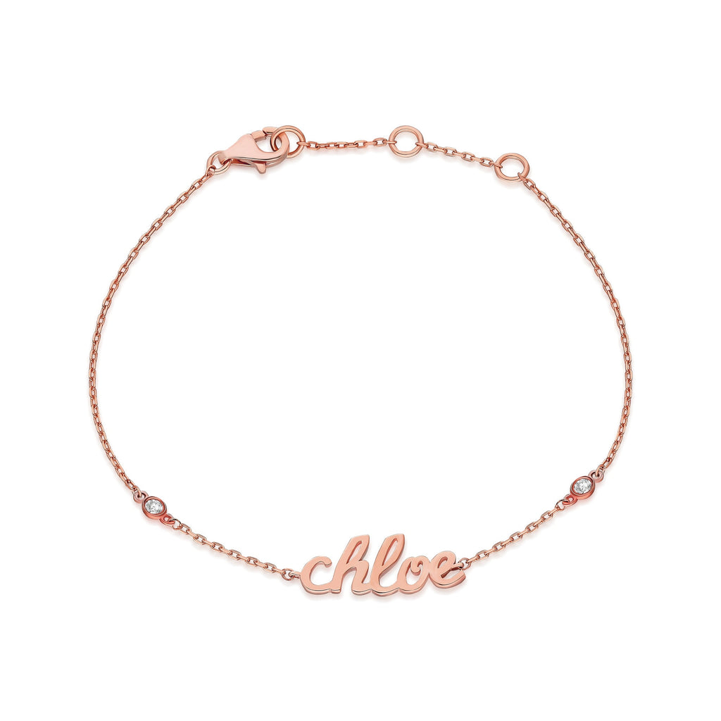 Diamond Name Bracelet / 14k Personalized Diamond Cursive Name Bracelet / Personalized Diamond Letter Bracelet / Script Name Bracelet