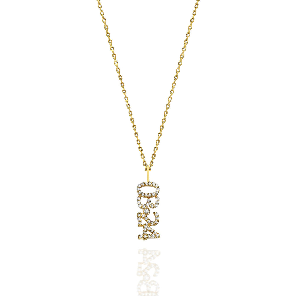 Diamond Date-Number Necklace / 14k Gold and Diamond Vertical Date Necklace / Diamond Coordiante Pendant / Diamond Birthdate Necklace