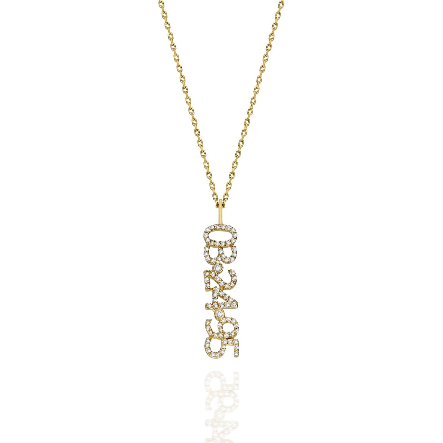 Diamond Date-Number Necklace / 14k Gold and Diamond Vertical Date Necklace / Diamond Coordiante Pendant / Diamond Birthdate Necklace