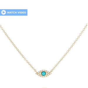 Turquoise Evil Eye Necklace / 14k Gold Turquoise and Diamond Evil Eye Protection Necklace / Graduation Gift / Birthday Gift