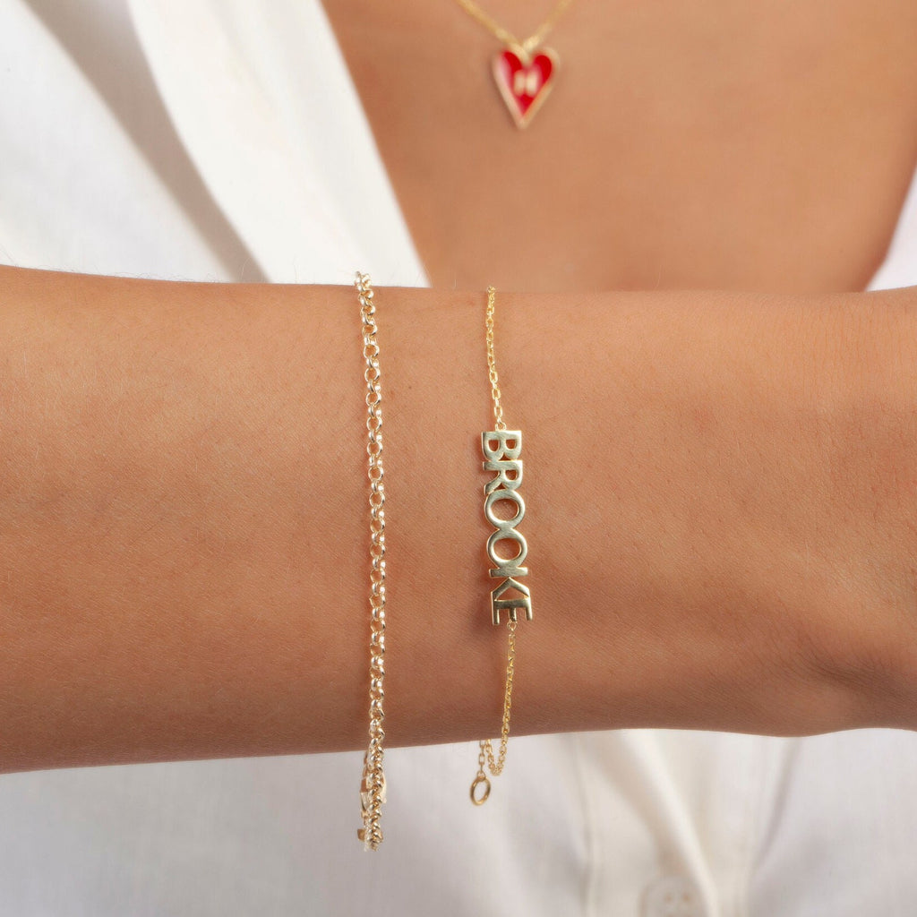 Diamond Name Bracelet / 14k Personalized Diamond Name Bracelet / Personalized Diamond Letter Bracelet / Block Name Bracelet