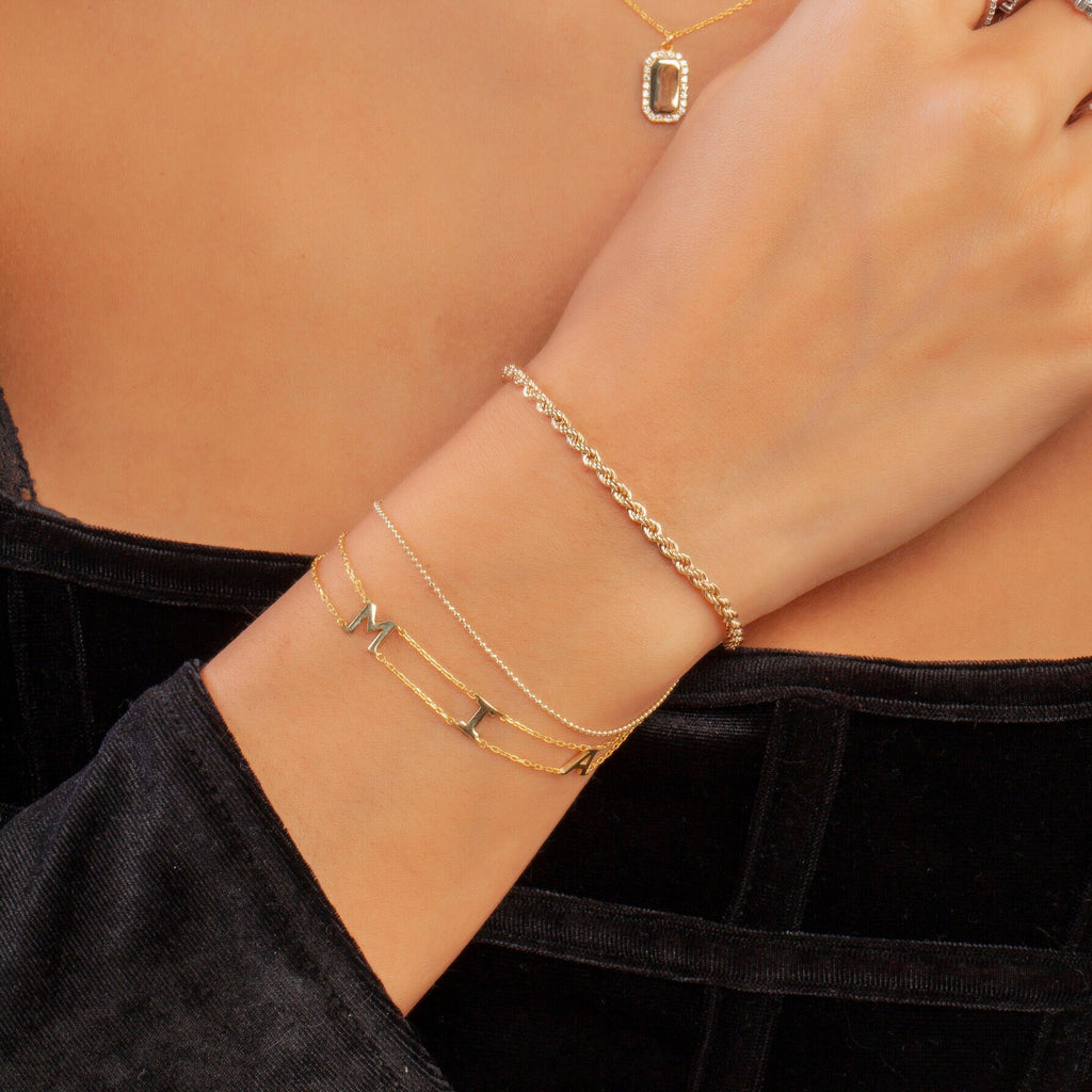 14k Gold Name Bracelet / Initial Bracelet / Personalized Initial Bracelet / Birthday Gift / Diamond Gift Ideas