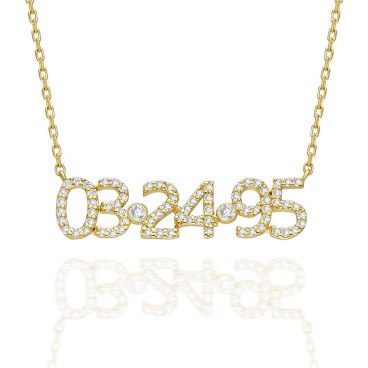 Diamond Date Necklace / 14k Gold and Diamond Date Necklace / Diamond Coordiante Necklace / Diamond Birthdate necklace