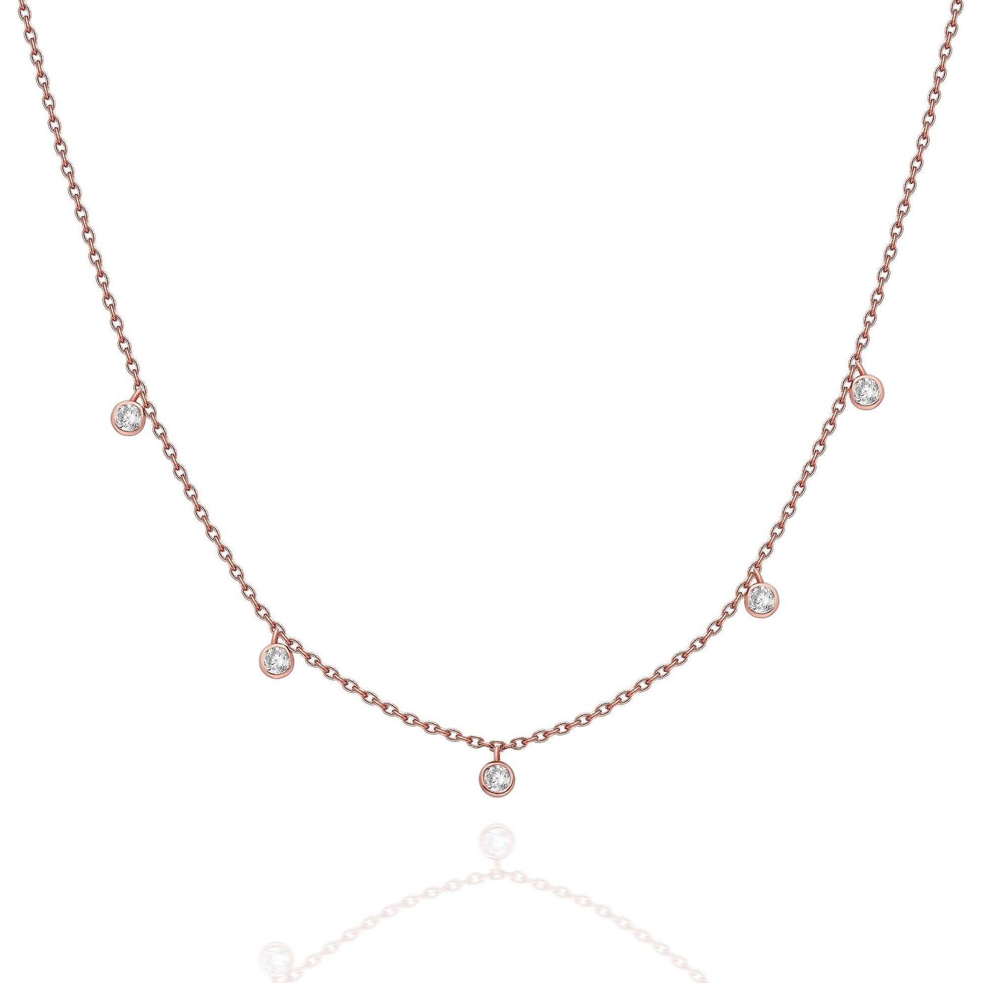 Diamond Station Necklace / 14k Gold Diamond Station Necklace / Dainty Diamond Necklace / Diamond Station Necklace / Layering Necklace