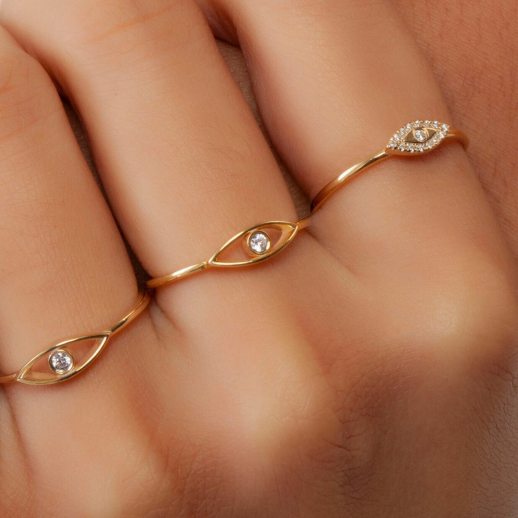 Diamond Evil Eye Ring / 14k Gold Diamond Evil Eye Ring / Protection Ring / Graduation Gift / Birthday Gift / Evil Eye Gift Ideas