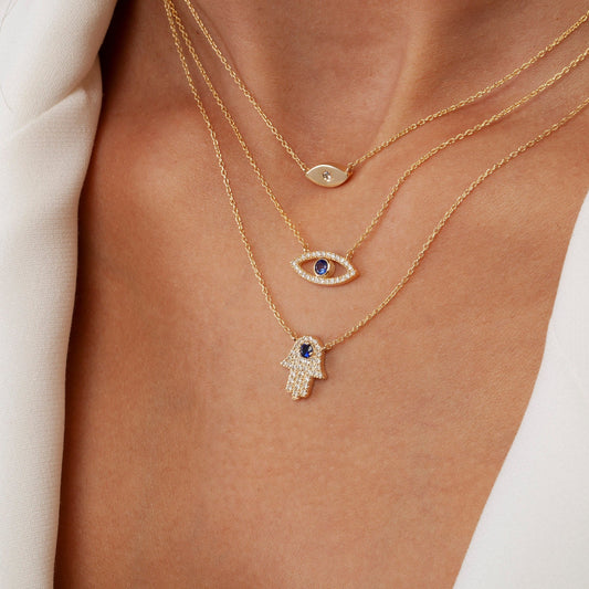 Blue Sapphire and Diamond Hamsa Protection Necklace