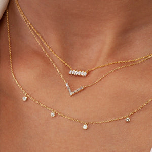 Baguette Diamond Chevron Necklace / 14k Gold Diamond Baguette V Necklace / Baguette V Necklace / Diamond Chevron Necklace