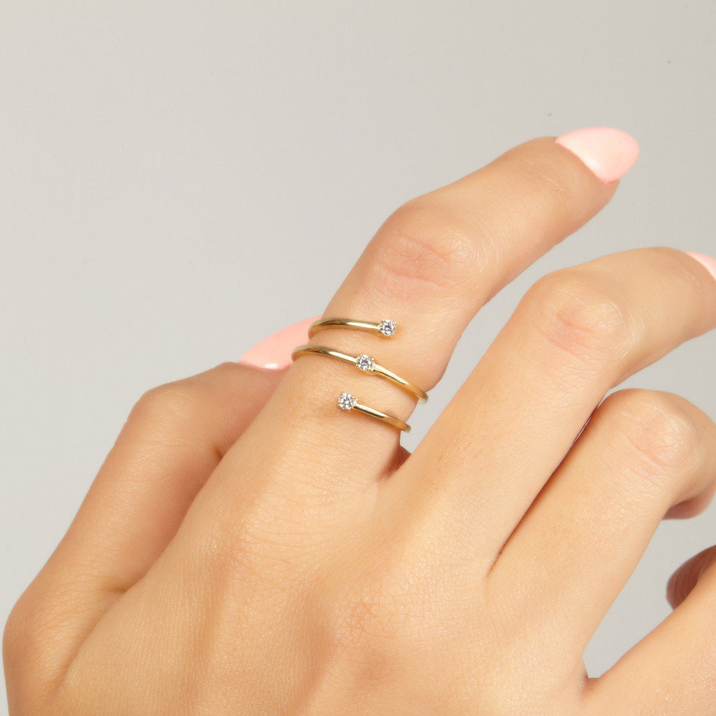 Diamond Spiral Cuff Ring / 14k Gold Spiral Diamond Cuff Ring / Diamond Spiral Ring/ Wedding Band / Stacking Ring / Birthday Gift