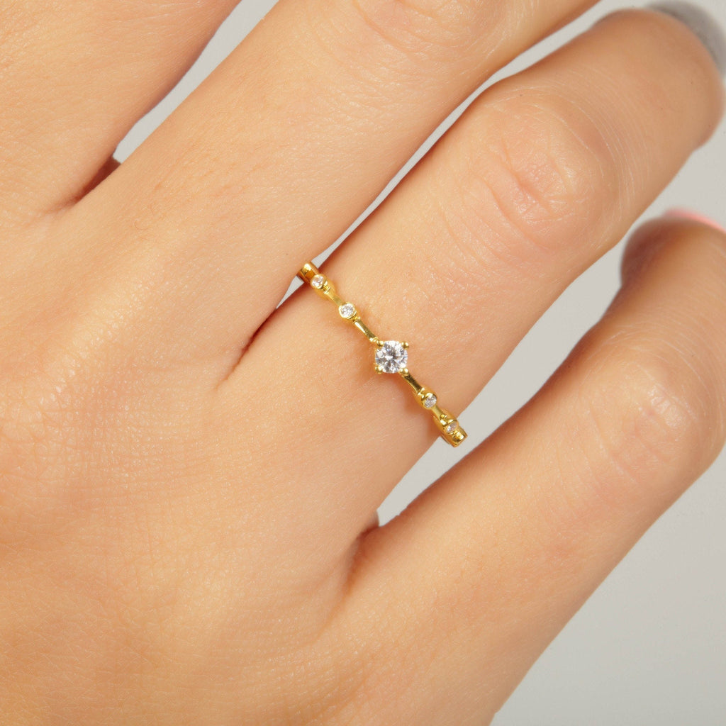 Diamond Stacking Ring / 14k Gold Round Diamond Wedding Band / Stacking Ring / Diamond Anniversary Gift / Diamond Birthday Gift