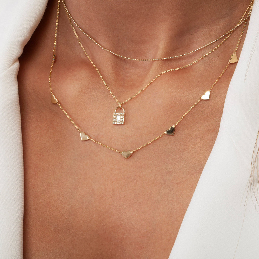 Heart Station Necklace / 14k Gold Heart Station Necklace / Dainty Heart Necklace / Minimalistic Heart Necklace / Bridal Gift