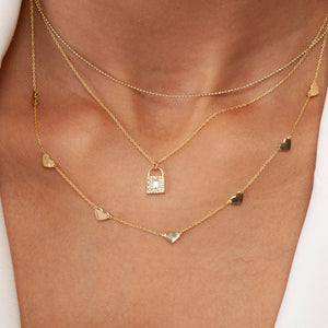 Diamond Padlock Necklace / 14k Gold Diamond Padlock and Key Charm Necklace / Dainty Diamond Necklace / Holiday Gift