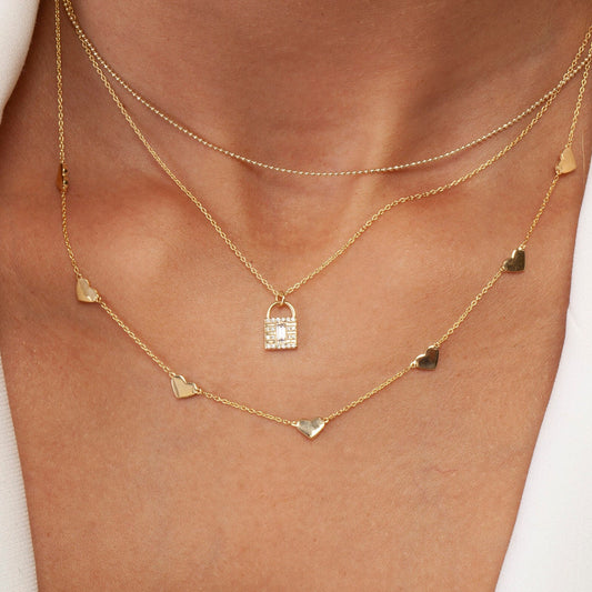 Diamond Padlock Necklace / 14k Gold Diamond Padlock and Key Charm Necklace / Dainty Diamond Necklace / Holiday Gift