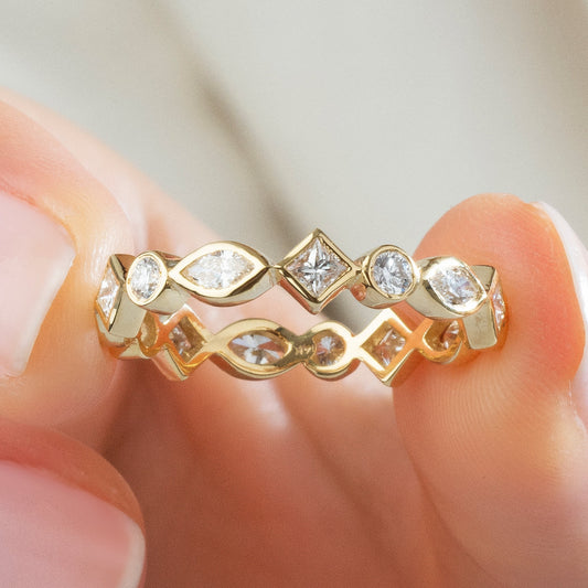 Diamond Eternity Stacking Ring / 14k Gold Princess Marquise and Round Diamond Eternity Wedding Band / Graduation Gift / Birthday Gift