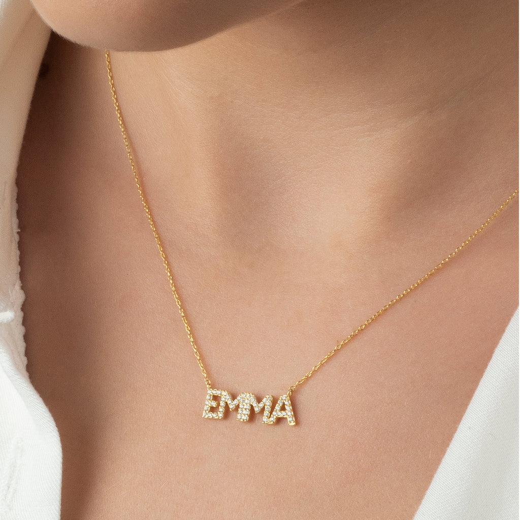 Diamond Name Necklace / 14k Personalized Pave Diamond Name Necklace / Diamond Letter Necklace / Birthday Gift / Diamond Gift Ideas