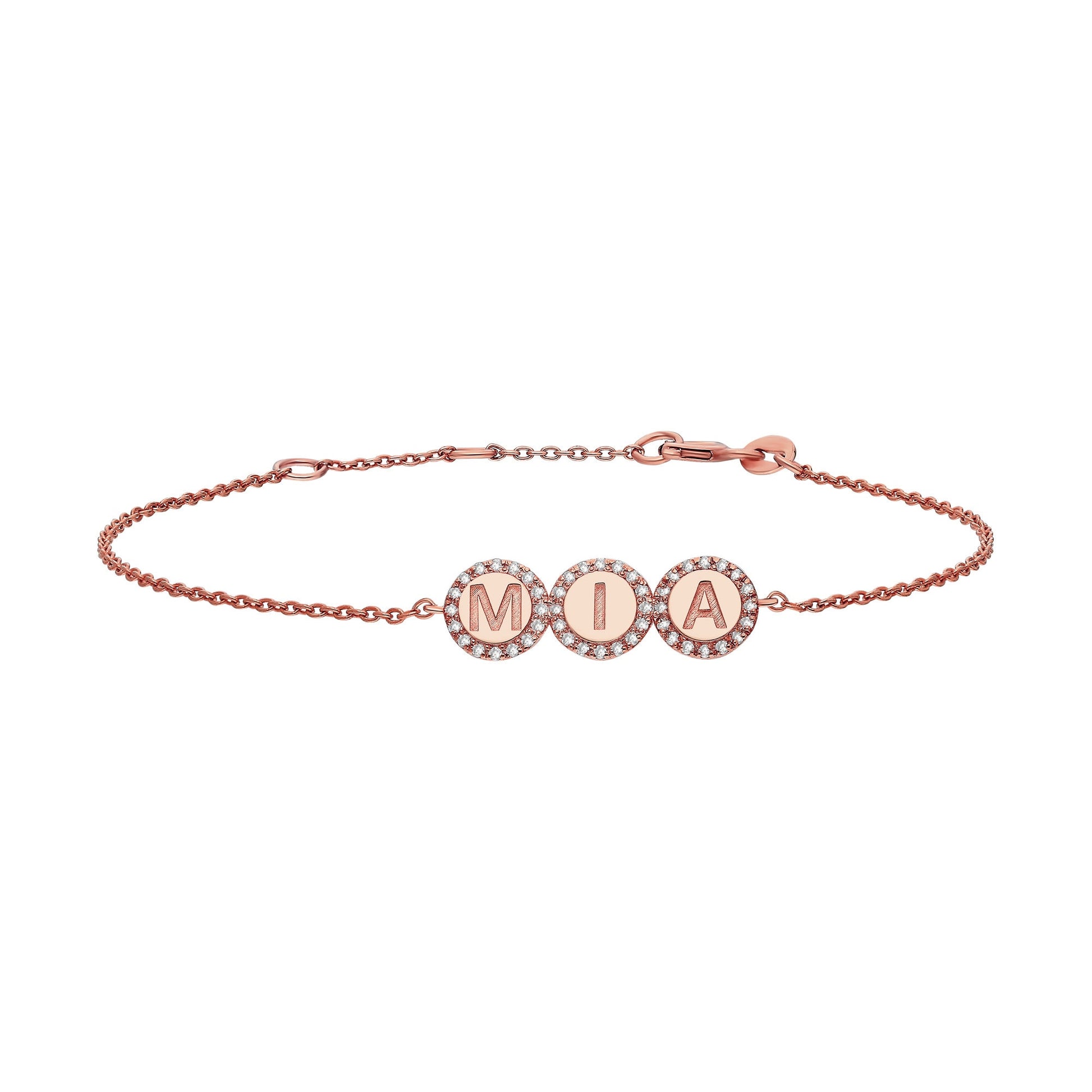Diamond Name Bracelet / 14k Personalized Pave Disc Diamond Name Bracelet / Diamond Letter Bracelet / Birthday Gift / Diamond Gift Ideas
