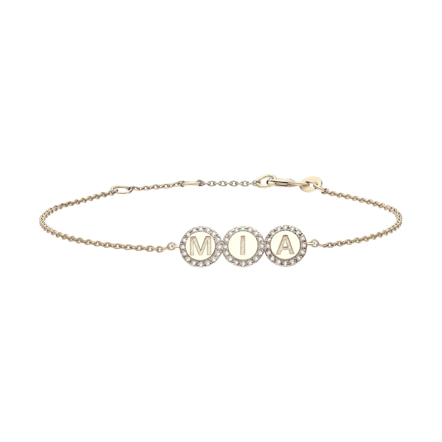 Diamond Name Bracelet / 14k Personalized Pave Disc Diamond Name Bracelet / Diamond Letter Bracelet / Birthday Gift / Diamond Gift Ideas