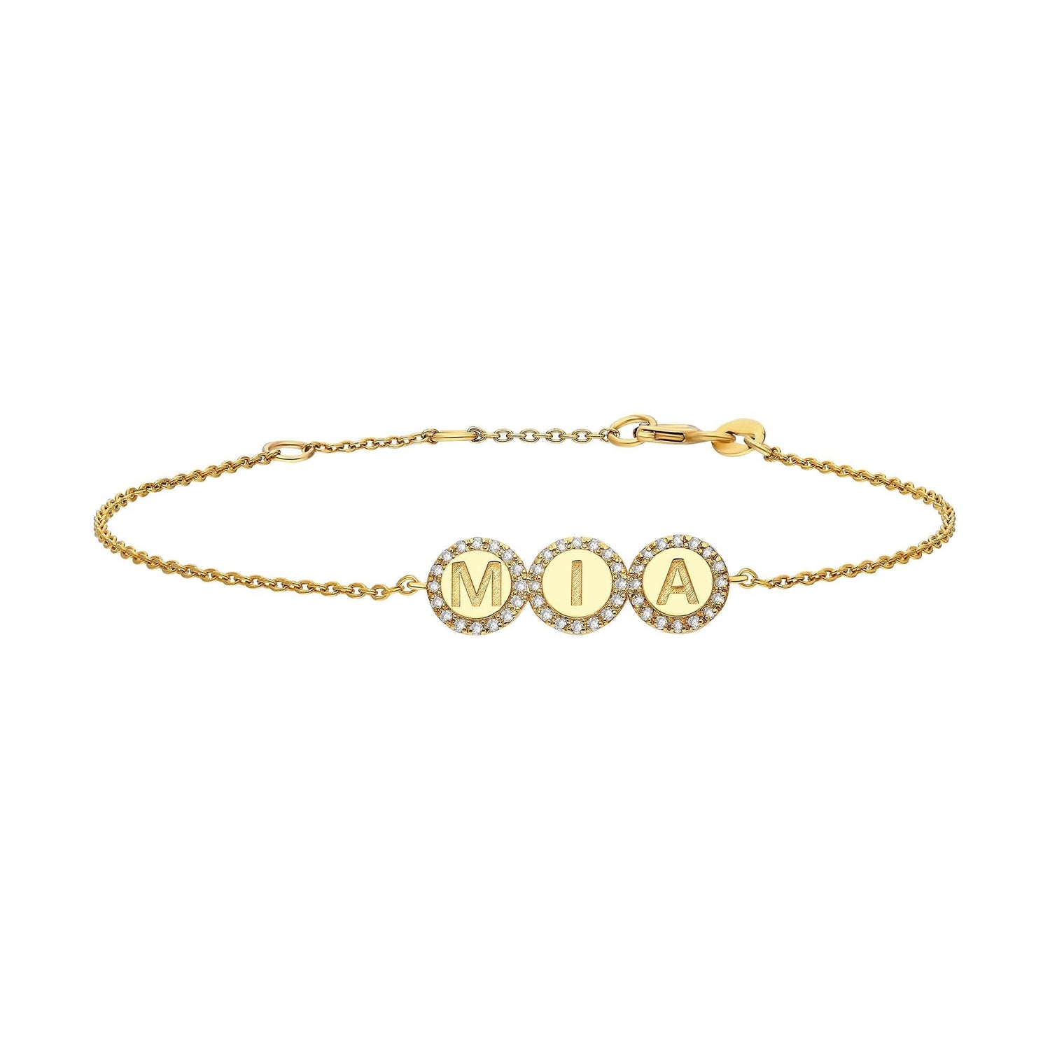 Diamond Name Bracelet / 14k Personalized Pave Disc Diamond Name Bracelet / Diamond Letter Bracelet / Birthday Gift / Diamond Gift Ideas