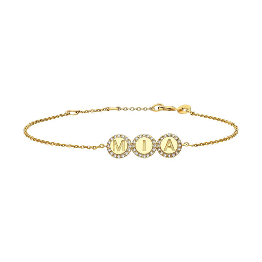Diamond Name Bracelet / 14k Personalized Pave Disc Diamond Name Bracelet / Diamond Letter Bracelet / Birthday Gift / Diamond Gift Ideas